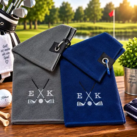 Preview: Golfhandtuch Microfaser Personalisiert mit Golfmotiv und Initialen