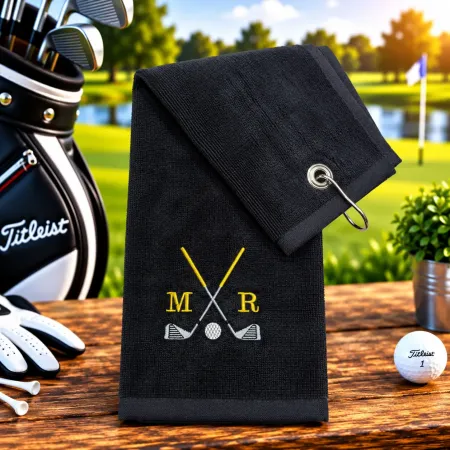 Golfhandtuch Schwarz Personalisiert mit Initialen