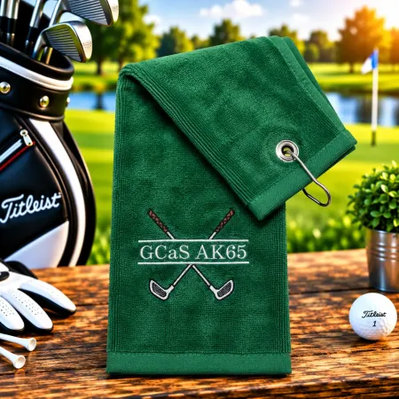 Golfhandtuch Dunkelgrün Personalisiert mit Golfschläger und Namen