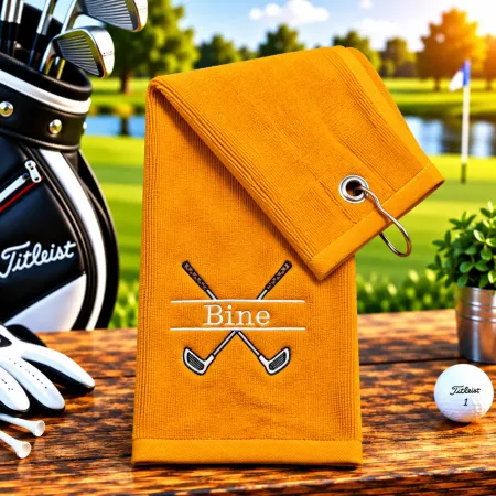 Golfhandtuch Orange Personalisiert mit Golfschläger und Namen