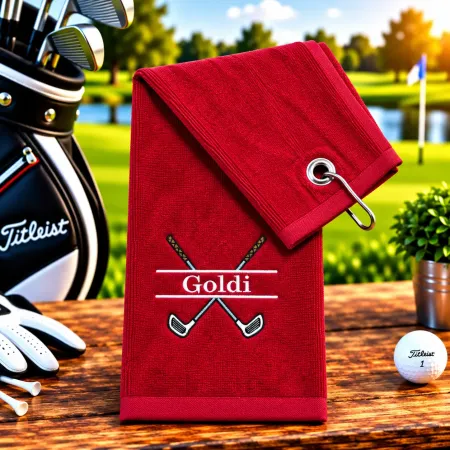 Golfhandtuch Rot Personalisiert mit Golfschläger und Namen