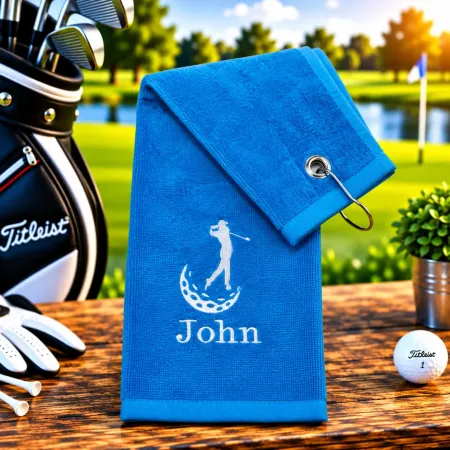Golfhandtuch Türkisblau Personalisiert mit Golfer und Namen