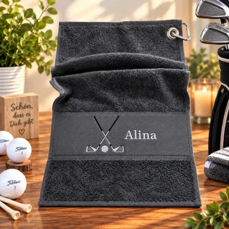 Golfhandtuch Dunkelgrau mit Name