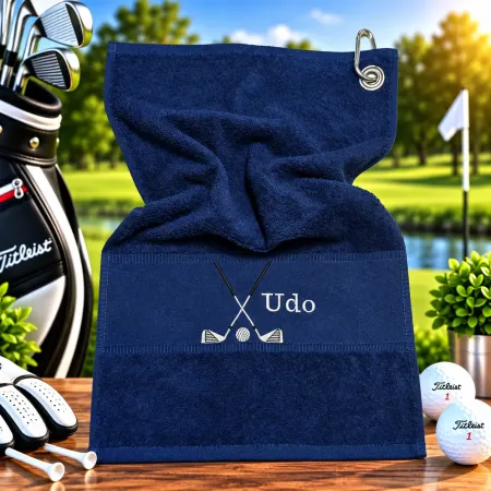 Preview: Golfhandtuch Marineblau mit Namen