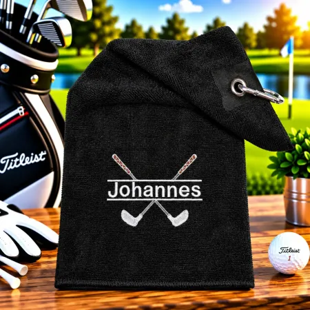 Golfhandtuch Microfaser Schwarz Personalisiert mit Namen