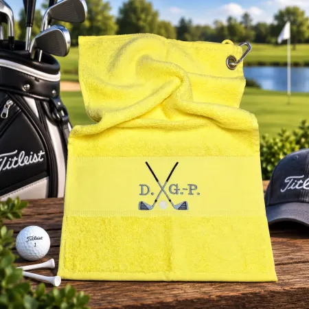 Golfhandtuch Gelb Personalisiert mit Golfmotiv und Initialen