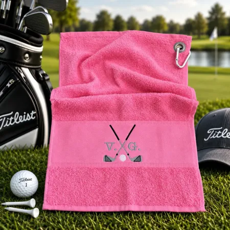 Golfhandtuch Pink Personalisiert mit Golfmotiv und Initialen