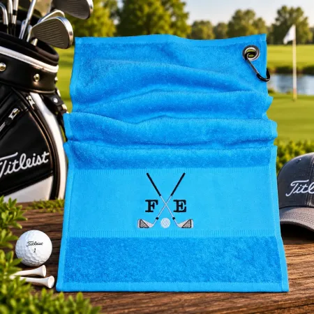 Golfhandtuch Türkisblau Personalisiert mit Golfmotiv und Initialen