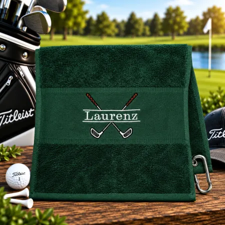Golfhandtuch Dunkelgrün Personalisiert mit Golfmotiv und Name