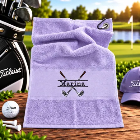 Golfhandtuch Helllila Personalisiert mit Golfmotiv und Name