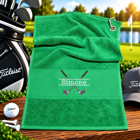 Golfhandtuch Grün Personalisiert mit Golfmotiv und Name