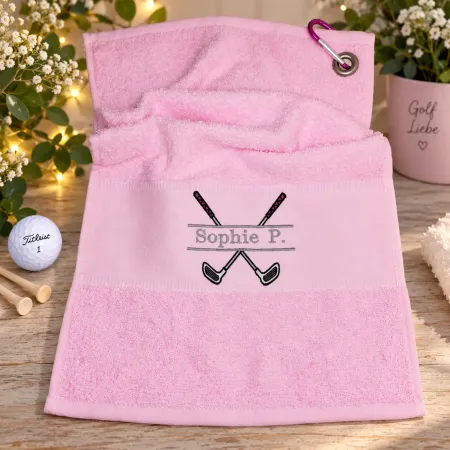 Golfhandtuch Rosa Personalisiert mit Golfmotiv und Name