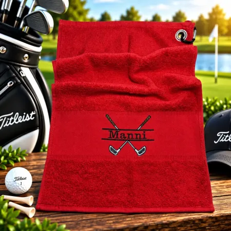 Golfhandtuch Rot Personalisiert mit Golfmotiv und Name