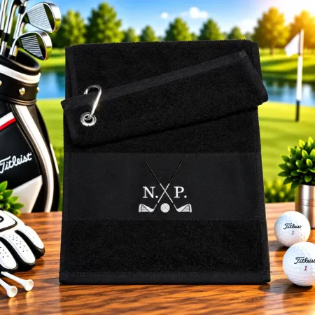 Golfhandtuch Schwarz mit Initialen