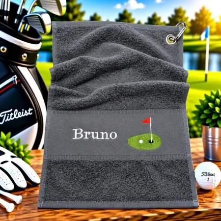 Preview: Golfschlägertuch Dunkelgrau mit Namen