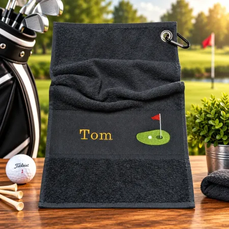 Golfhandtuch Schwarz mit Namen