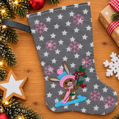 Nikolausstiefel Hase Größe S bestickt Weihnachtsdeko