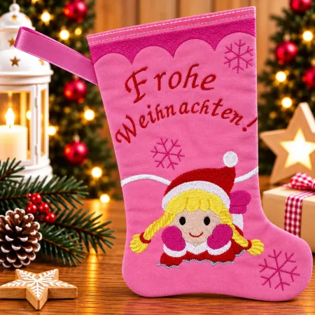Nikolausstiefel Mädchen Frohe Weihnachten Größe S bestickt