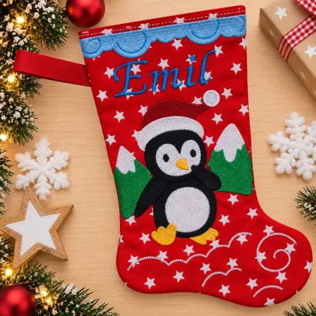 Nikolausstiefel Pinguin Größe S mit Name Emil