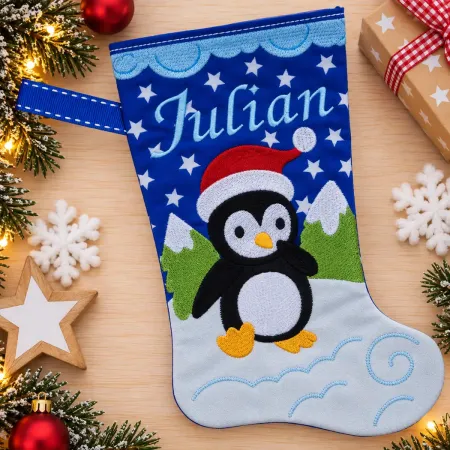 Nikolausstiefel Pinguin Größe S mit Name Julian