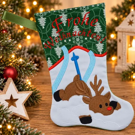 Nikolausstiefel Elch Frohe Weihnachten Größe S bestickt