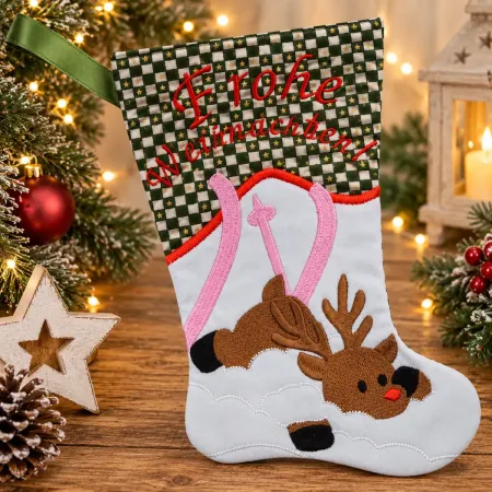 Nikolausstiefel Elch Frohe Weihnachten Größe S bestickt