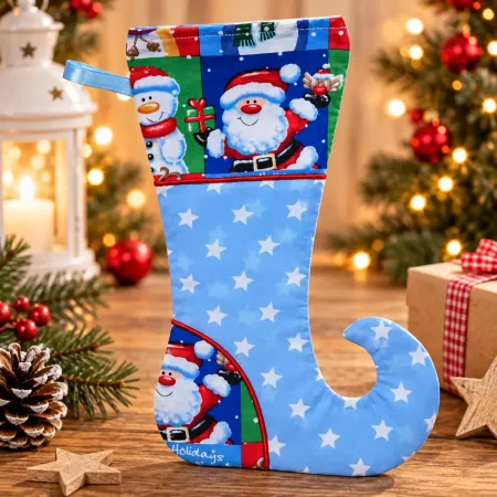 Elfenstiefel hellblau bestickt Weihnachtsdeko