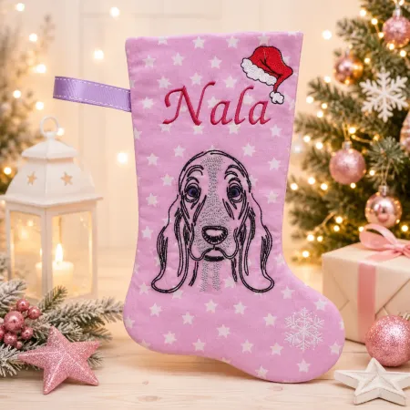 Nikolausstiefel BASSET HOUND bestickt mit Name Nala