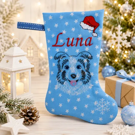 Nikolausstiefel BORDER COLLIE bestickt mit Name Luna