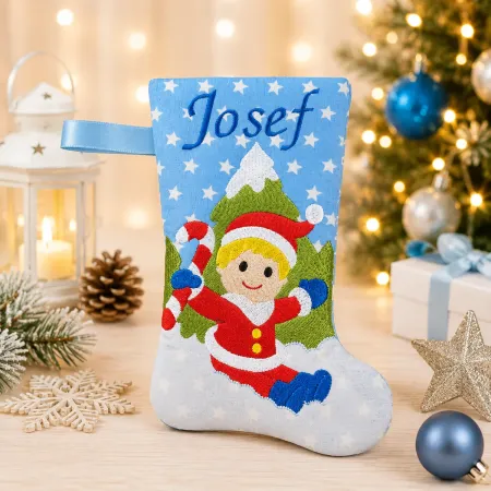 Nikolausstiefel mit Name Stofffarbe türkisblau