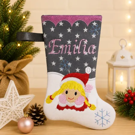 Nikolausstiefel mit Name Stofffarbe grau