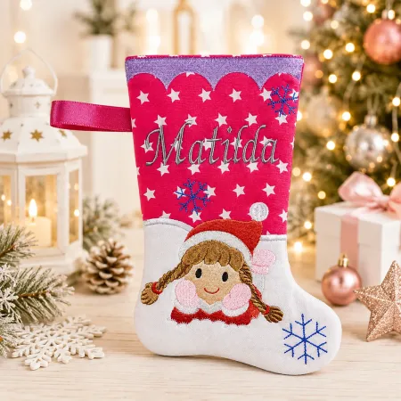 Preview: Nikolausstiefel mit Name Stofffarbe pink
