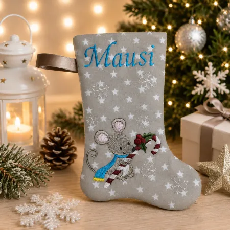 Nikolausstiefel mit Name Stofffarbe hellbraun