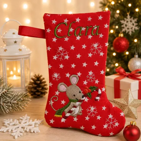 Nikolausstiefel mit Name Stofffarbe rot
