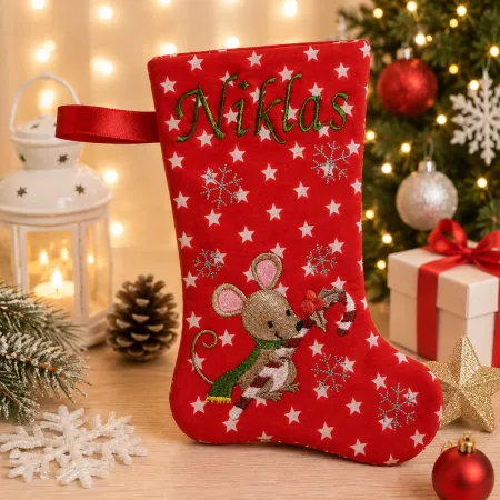 Nikolausstiefel mit Name Stofffarbe rot