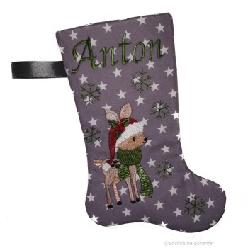 Nikolausstiefel mit Name Stofffarbe grau