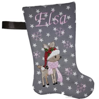 Nikolausstiefel mit Name Stofffarbe grau