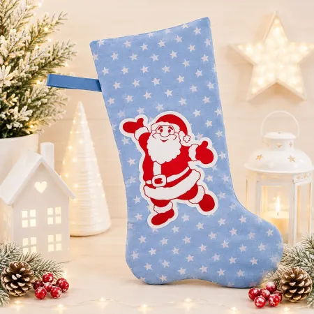 Preview: Nikolausstiefel Weihnachtsmann hellblau