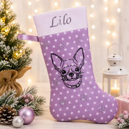 Personalisierte Chihuahua Nikolausstiefel lila
