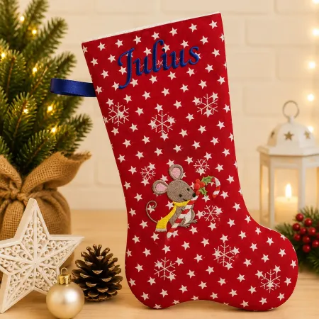 Bestickte Nikolausstiefel XXL Maus mit Name