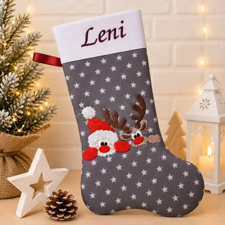 Nikolausstiefel Rentier und Weihnachtsmann XXL mit Name