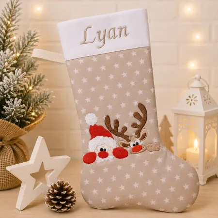 Nikolausstiefel Rentier und Weihnachtsmann XXL mit Name