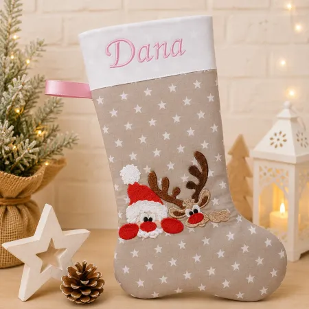 Nikolausstiefel Rentier und Weihnachtsmann XXL