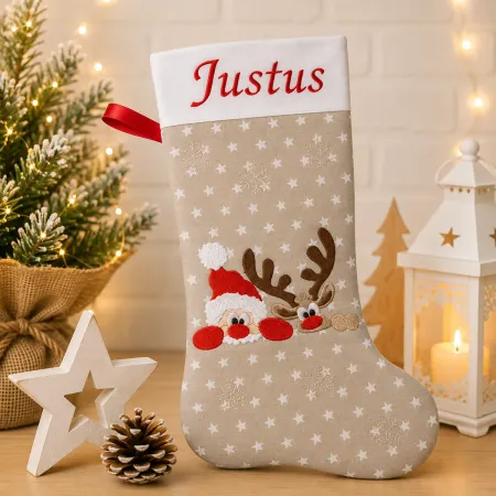 Nikolausstiefel Rentier und Weihnachtsmann XXL mit Name