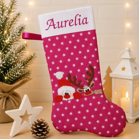 Preview: Nikolausstiefel pink mit Namen