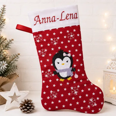 Preview: Pinguin Weihnachtsocken mit Namen