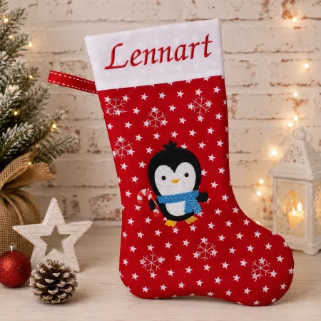 Bestickte Nikolausstiefel XXL Pinguin mit Name