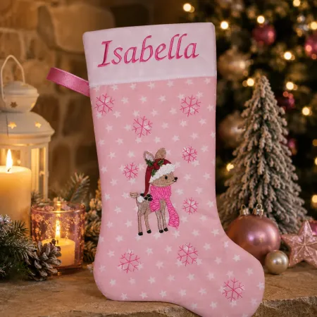 Nikolausstiefel Rentier Stofffarbe altrosa Name pink