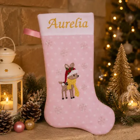 Nikolausstiefel Rentier mit Namen Stofffarbe rosa
