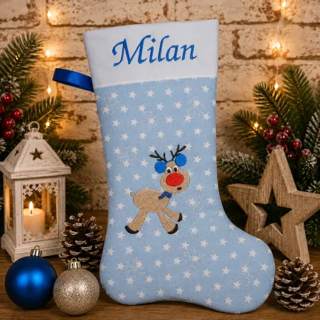 Preview: Nikolausstiefel mit Name Stofffarbe hellblau